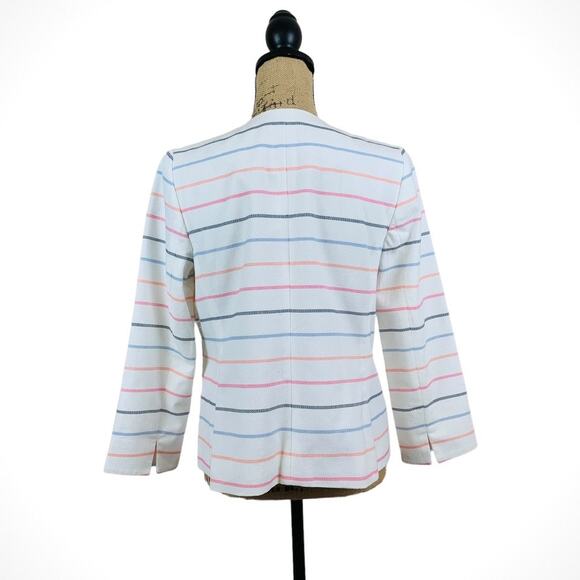 Talbots Womens White Striped Blazer Size 8 Petite Business Career NWT Multicolor - Picture 2 of 11